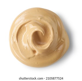 Whipped Caramel And Coffee Mousse Cream Isolated On White Background, Top View