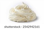 Whipped Cream Dollop: A smooth, velvety swirl of creamy white whipped cream or frosting, set against a plain white background, showcasing its soft texture and elegant peaks.