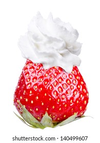 Whipped Cream With Tasty Strawberry On A Top Isolated Background