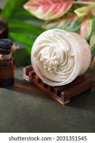 Whipped Shea butter. Organic cosmetics with herbal ingredients. Concept of the organic cosmetics. Handmade