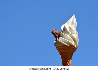 Whipped soft vanilla ice cream in a cone with a chocolate flake. Often known as a Flake 99 or Mr Whippy