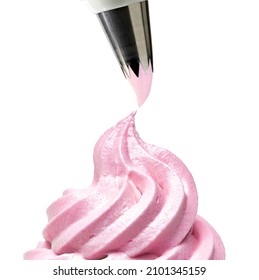 Whipped Strawberry Buttercream With Icing, Frosting Or Piping Bag Isolated On White Background