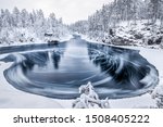 The whirlpool in Myllykoski scenic area at winter in Oulanka National Park, Kuusamo, Finland