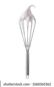 Whisk With Meringue Cream Isolated On White