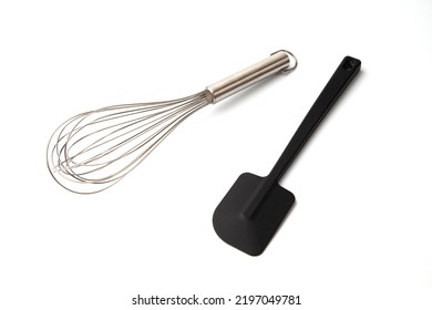 Whisk And Rubber Spatula Isolated On White Background
