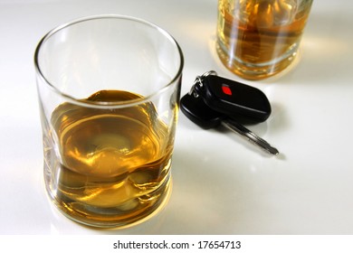 Whiskey Drink With Car Keys, Drunk Driving And Prevention.