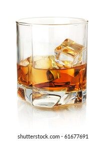 Whiskey glass. Isolated on white with reflection