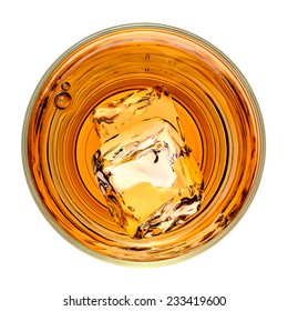 Whiskey In Glass From Top View On White Background  Including Clipping Path