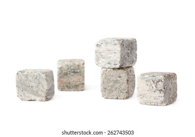 Whiskey granite cooling stones composition isolated over the white background