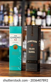 Whiskey Jameson Black Barrel, The Glenlivet 12 years in gift box. MINSK, BELARUS, September 3, 2021