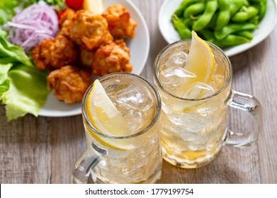 Whiskey Soda Split, Fried Chicken, Edamame