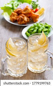 Whiskey Soda Split, Fried Chicken, Edamame