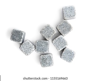 Whiskey Stones On White Background, Top View