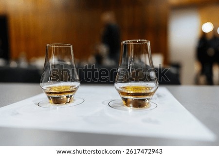 Whiskey tasting session featuring two elegant glasses in a cozy setting