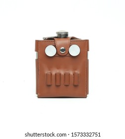 Whisky Flask In Leather Cover Isolated