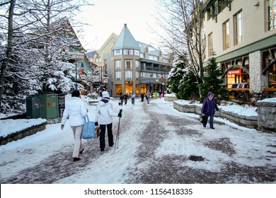 Whistler, BC / Canada. 11/30/11. Skiers At Whistler Village In The Winter.