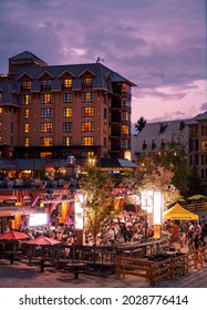 Whistler BC, Canada - August 21, 2021:  The Longhorn Saloon, A Famous Whistler Bar, On A Warm Summer Evening.