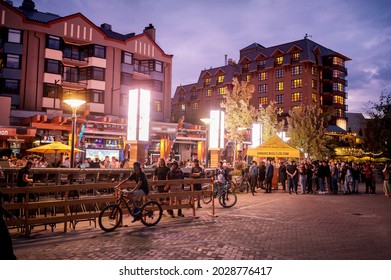 Whistler BC, Canada - August 21, 2021:  The Longhorn Saloon, A Famous Whistler Bar, On A Warm Summer Evening.