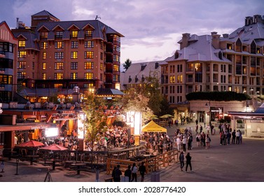 Whistler BC, Canada - August 21, 2021:  The Longhorn Saloon, A Famous Whistler Bar, On A Warm Summer Evening.