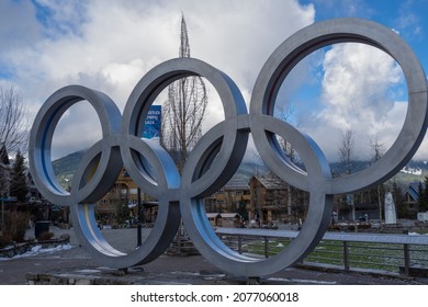 Whistler, BC Canada - November 16, 2021, Olympic Symbol In Town Of Whistler In Early Winter