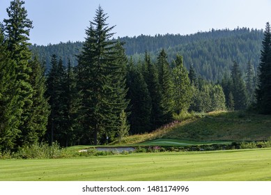 WHISTLER, BC/CANADA – AUGUST 3, 2019: Fairmont Chateau Whistler Golf Club Morning Fairway And Green.
