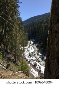 Whistler, British Columbia View From Zipline Platform In Cascade Mountain Range During Spring