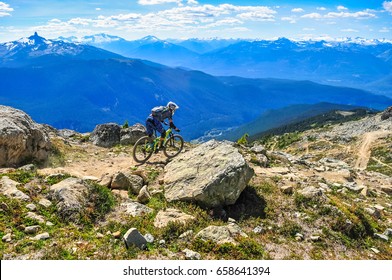 Whistler Mountain, Whistler, British Columbia, Canada - August 2016: Top of the world trail in the Whistler Bike Park.