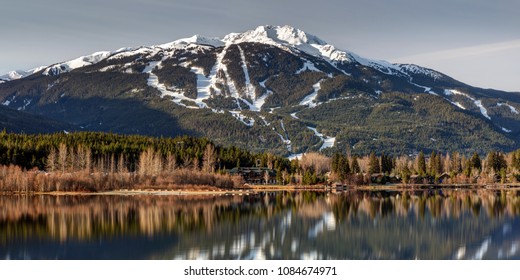 Whistler Mountain Reflection Panorama From Green Lake