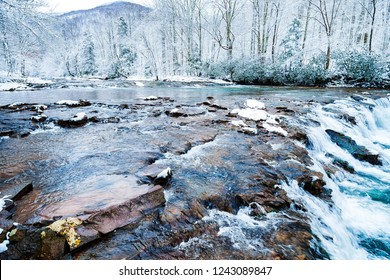 Whitaker Falls in winter, Elk River, Webster Randolph County line, West Virginia, USA