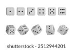 White 3d isolated realistic dice for casino game vector icon. Backgammon lucky cube roll with 1, 6 or two dot number. Random rolling square luck choice for poker gaming entertainment, dice games.