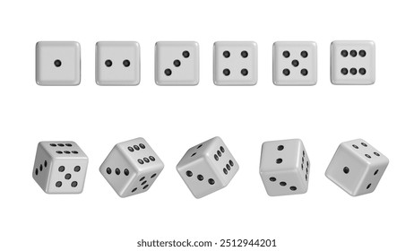 White 3d isolated realistic dice for casino game vector icon. Backgammon lucky cube roll with 1, 6 or two dot number. Random rolling square luck choice for poker gaming entertainment, dice games.