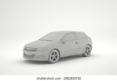 A White 3d Model Car With White Background. Idea For Designing.