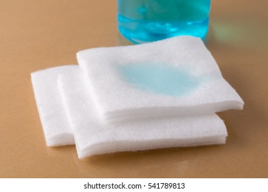 White absorbent cotton sheets with alcohol for cleaning or first aid in emergency