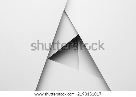 White abstract geometric background with flat spaces, lines and stripe as funnel with perspective, shadows in minimal modern style. Backdrop for business poster, flyer, card.