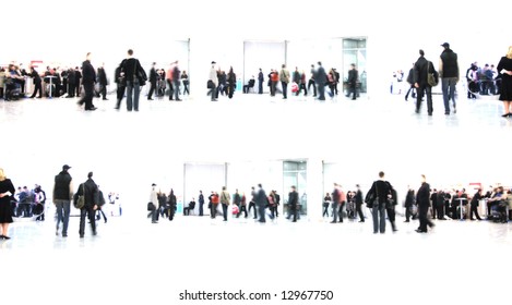 white abstract. people in hall