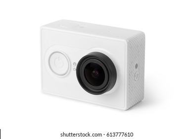 White Action Camera, Isolated On White Background