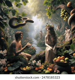 white adam, eve in paradise