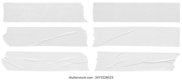 White adhesive paper tape set isolated on white background