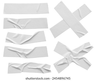 White adhesive sticky tapes set isolated on white background