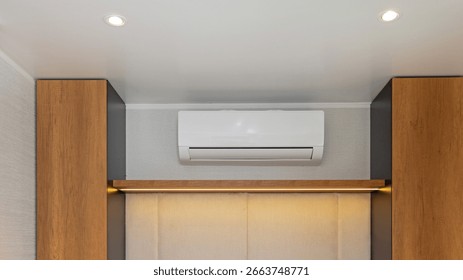 White Air Conditioner Mini Split Unit Mounted at Wall in Bedroom