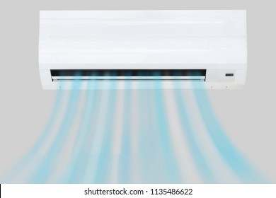 White Air Conditioner On Wall In Living Room.