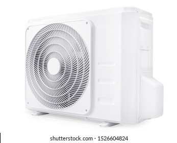 White Air Conditioning Compressor Unit. Isolated On White, Clipping Path Included