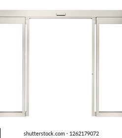 White aluminium electric sliding door isolated on white background,include clipping path