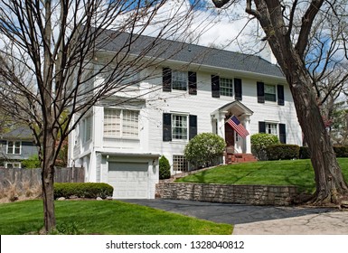 White American Home In Early Spring