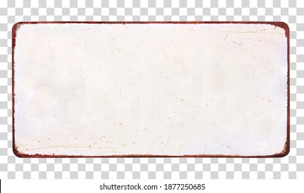 White Antique Vintage Enamel Grunge Metal Sign Or Panel Mockup Or Mock Up Template Isolated On White Background Including Clipping Path.