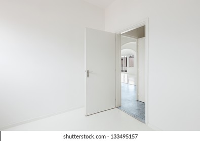 White Apartment Interior, Open Door