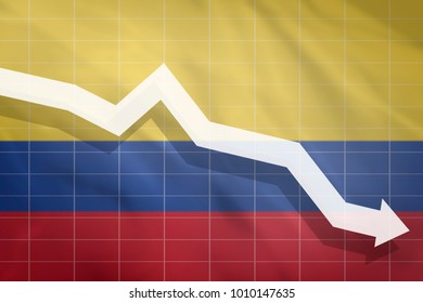 White arrow fall down on the background of the flag Colombia - Powered by Shutterstock