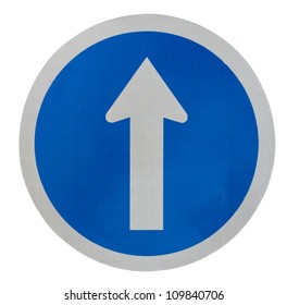 White  Arrow On Blue Traffic Sign On White Background