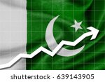 White arrow up on the flag of Pakistan or Islamic Republic of Pakistan as background