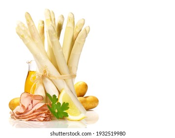 White Asparagus Ham and with Ingredients isolated on white Background
